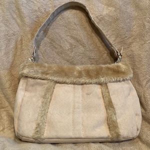 Ladies’ Cream Faux Fur and Suede Handbag